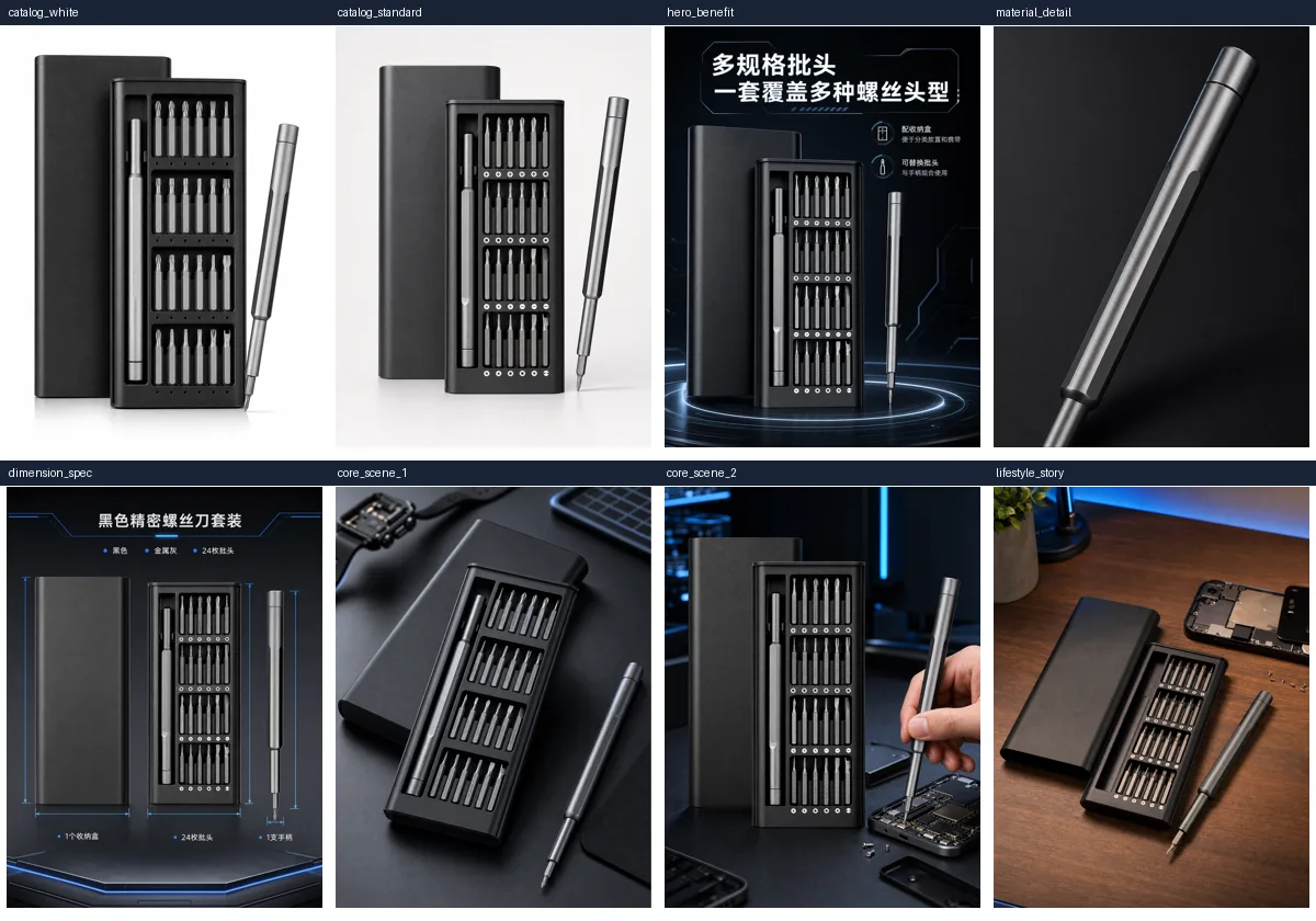 真实工作流生成的完整电商套图结果